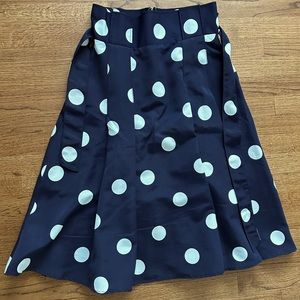 LIKE NEW Navy blue mid length polka dot skirt
